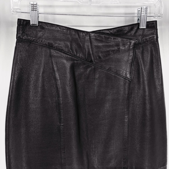 SUZELLE | Vintage 80's High-Waisted Leather Pencil Skirt in Black | Sz S - Picture 5 of 11